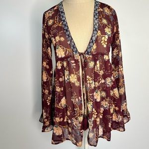Xhilaration Boho Floral sheer Kimono top XS